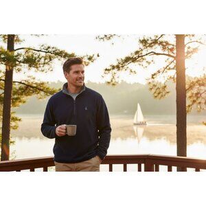 Nautica Navy Blue Professional Quarter Zip Fleece Pullover Lightweight Warm Mens